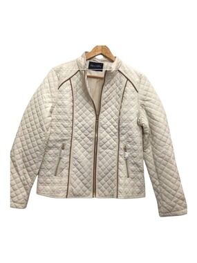 𝅺Bellivera quilted fitted jacket zip-up cream gold zippers ecru white Large